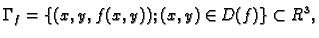 $\displaystyle \Gamma_f=\{(x,y,f(x,y));\,(x,y)\in D(f)\}\subset R^3,$