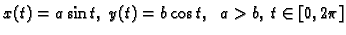 $\displaystyle x(t)=a\sin t,\;y(t)=b\cos t,\;\;a>b,\;t\in [0,2\pi]$