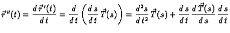 $\displaystyle \vec{r}\,''(t) = \frac{d\,\vec{r}\,'(t)}{d\,t} =
\frac{d}{d\,t}\l...
...\,\vec{T}(s) +
\frac{d\,s}{d\,t}\,\frac{d\,\vec{T}(s)}{d\,s}\,\frac{d\,s}{d\,t}$