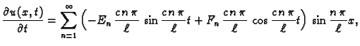 $\displaystyle \frac{{\partial
u(x,t)}}{{\partial t}} = \sum_{n=1}^{\infty}
\le...
...,n\,\pi}{\ell}\,\cos
\frac{c\,n\,\pi}{\ell}t\right)\,\sin\frac{n\,\pi}{\ell}x,$