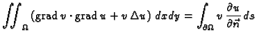 % latex2html id marker 37071
$\displaystyle \iint_{\Omega{}} \left({\rm grad\,}v...
...ght)\,dxdy = \int_{\partial\Omega{}}
v\,\frac{\partial u}{\partial \vec{n}}\,ds$