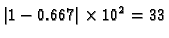 $\displaystyle \vert 1 - 0.667\vert\times 10^2 = 33$